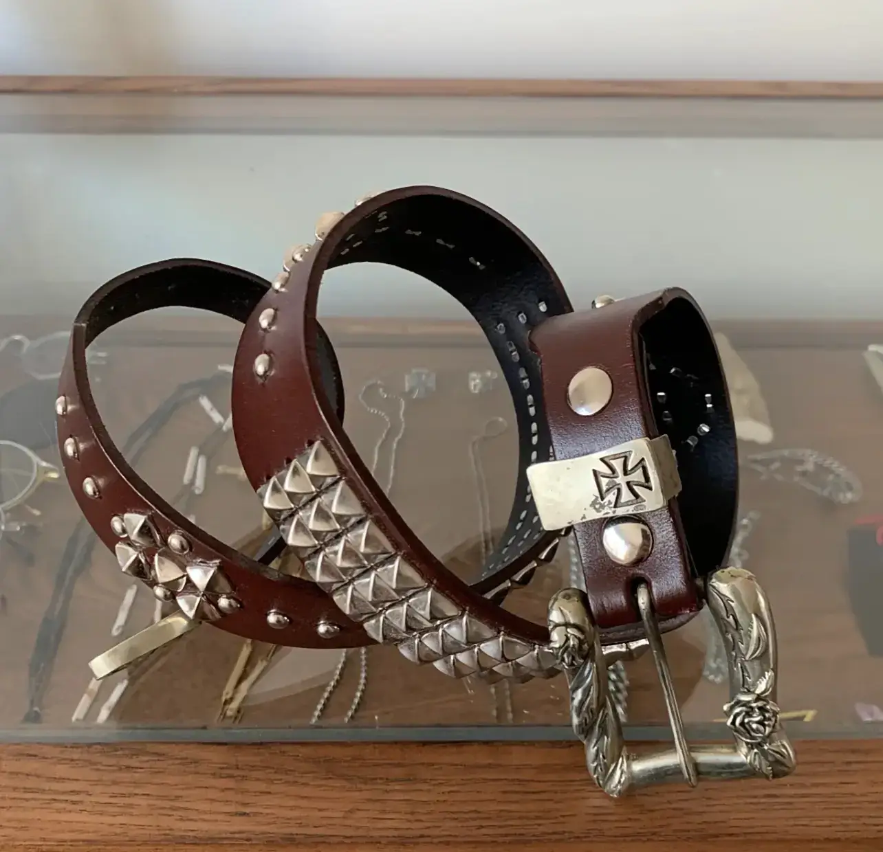 Brown Leather Studded Belt