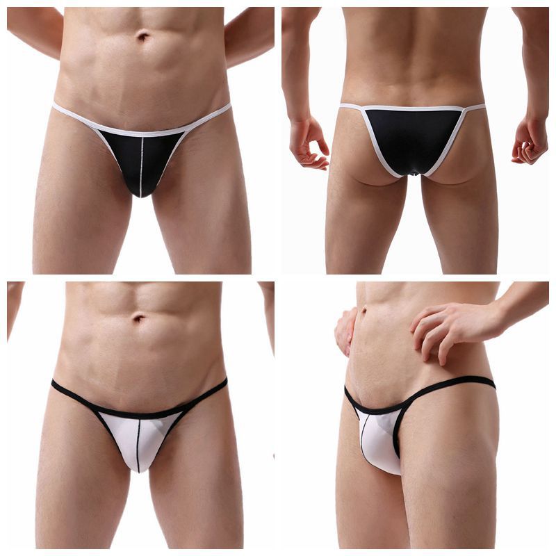 Japanese Men's Sexy Swimming Trunks Nylon Lycra Sexy Black and White Low Waist Narrow Edge Triangle Convex Jj Swimming Trunks in Stock