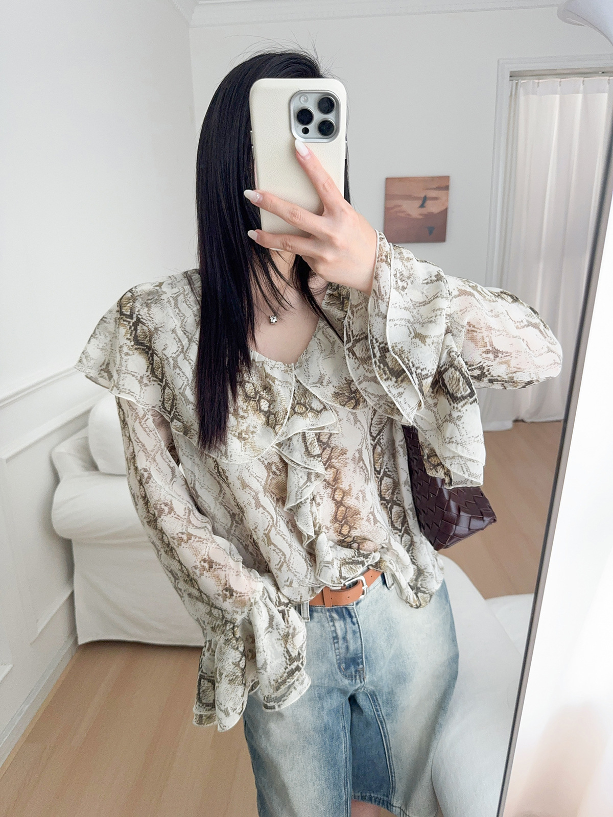 Spanish 2025 Autumn New Snake Print Shirt Wide Sun Protection French Loose Casual Lightweight Cover-Up Top