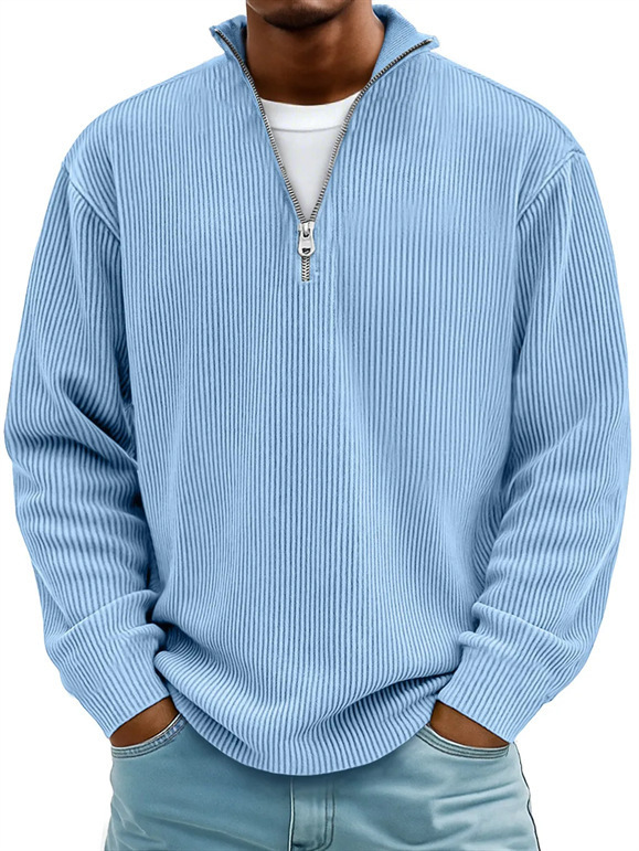 2025 Autumn and Winter Amazon New Men's Clothing European and American Style Stand-Up Collar Zipper Corduroy Long-Sleeved Cross-Border Polo Shirt Men's Sweatshirt
