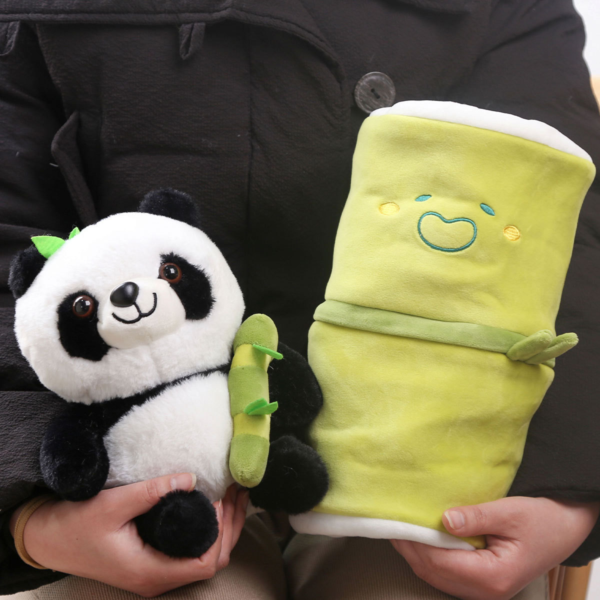 Bamboo Panda Doll Holding Bamboo Giant Panda Plush Toy Children's Comfort Doll Children's Gift