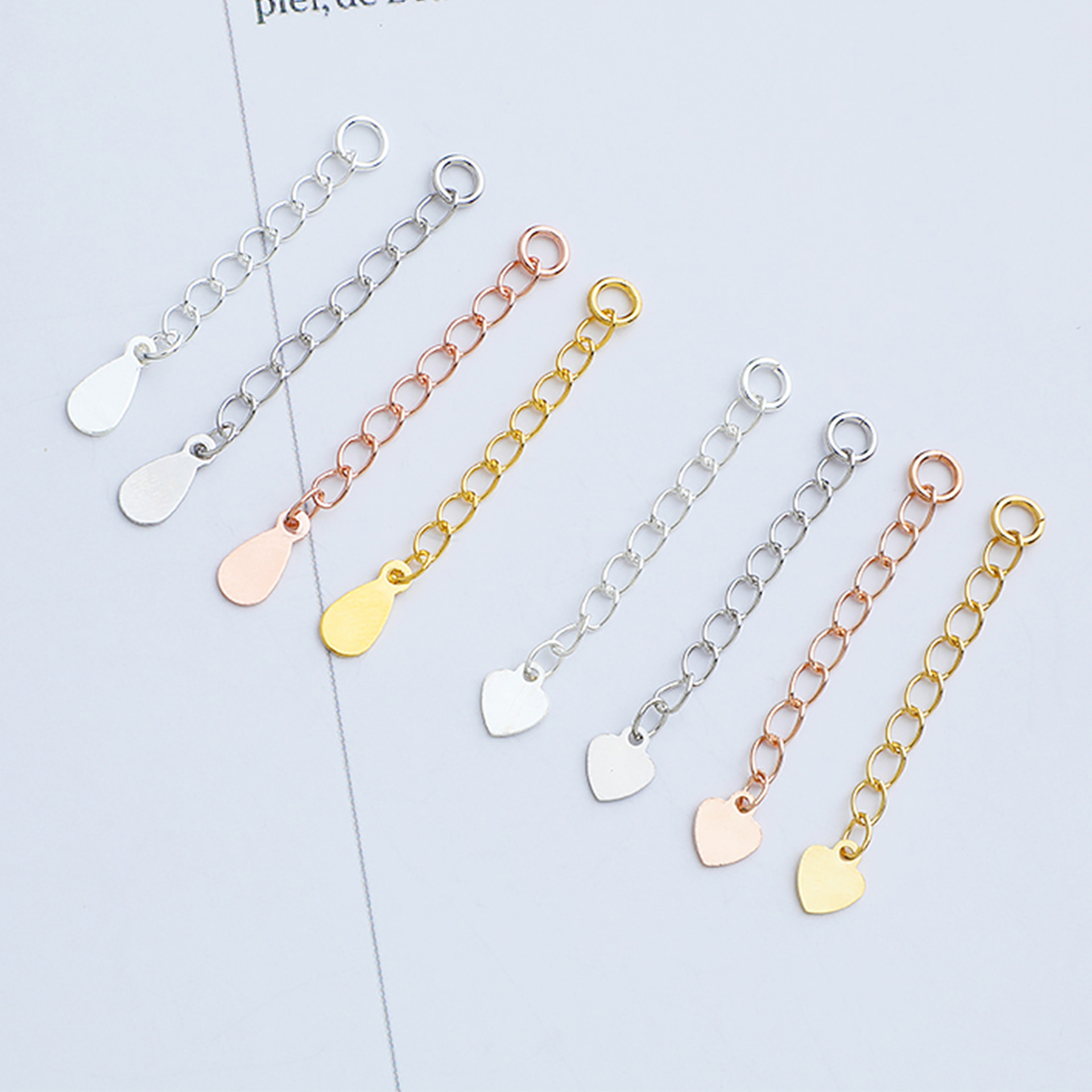 S925 Sterling Silver Necklace Plus Long Chain Love Water Droplet End Chain DIY Handmade Bracelet Extension Chain Joker 3cm Accessories