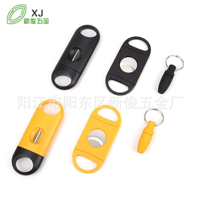 Factory Direct Supply Double-Edged Stainless Steel Plastic Cigar Scissors Mini Three-Piece Set Simple V-Shaped Cigar Punch