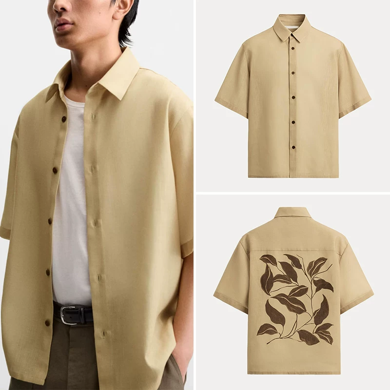 Cabinet 319! 2025 summer new men's clothing niche contrasting printed vertical fabric casual shirt 4582607