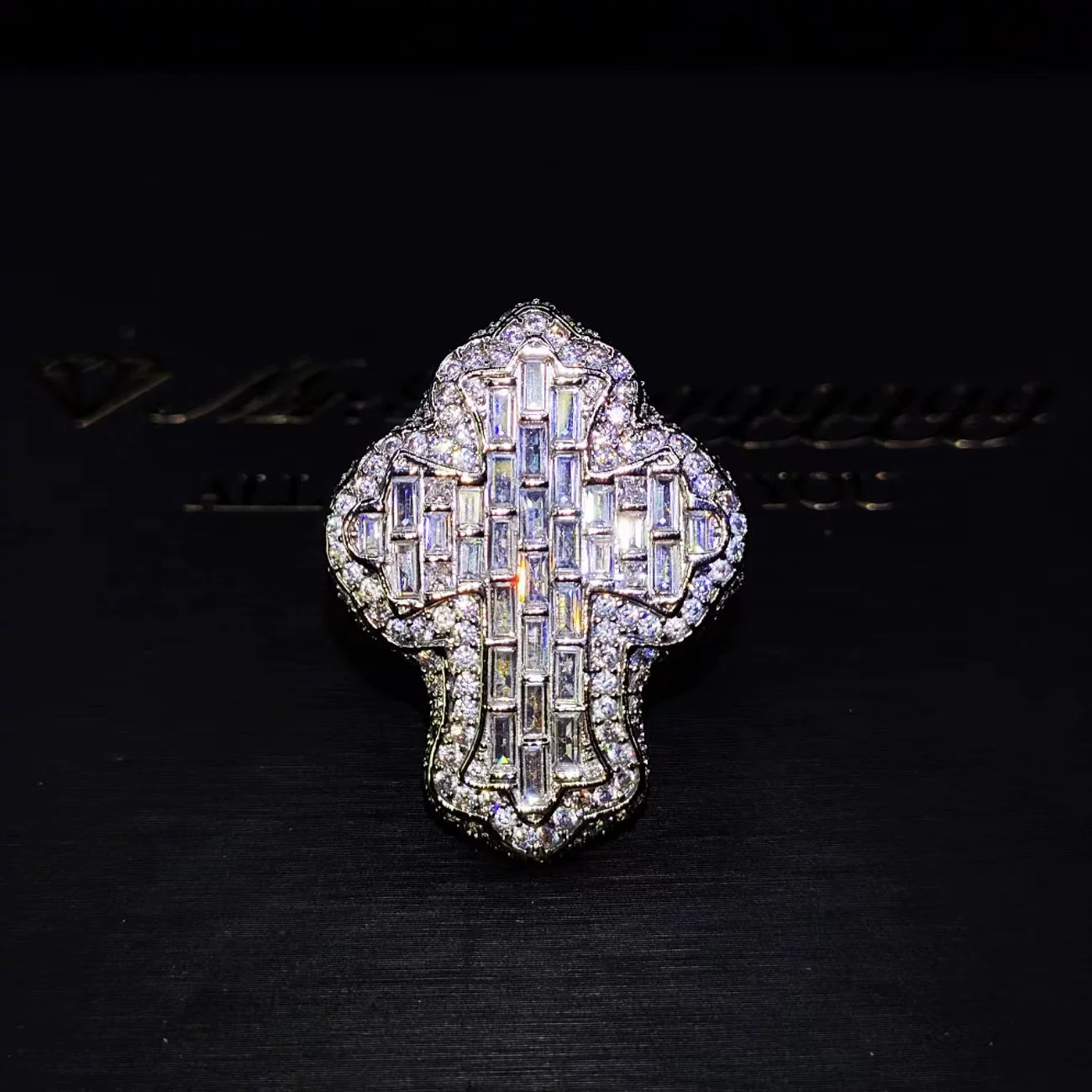 Mr.Blingggggg欧美嘻哈珠宝 2 Chainz同款满钻混合镶嵌十字架戒指