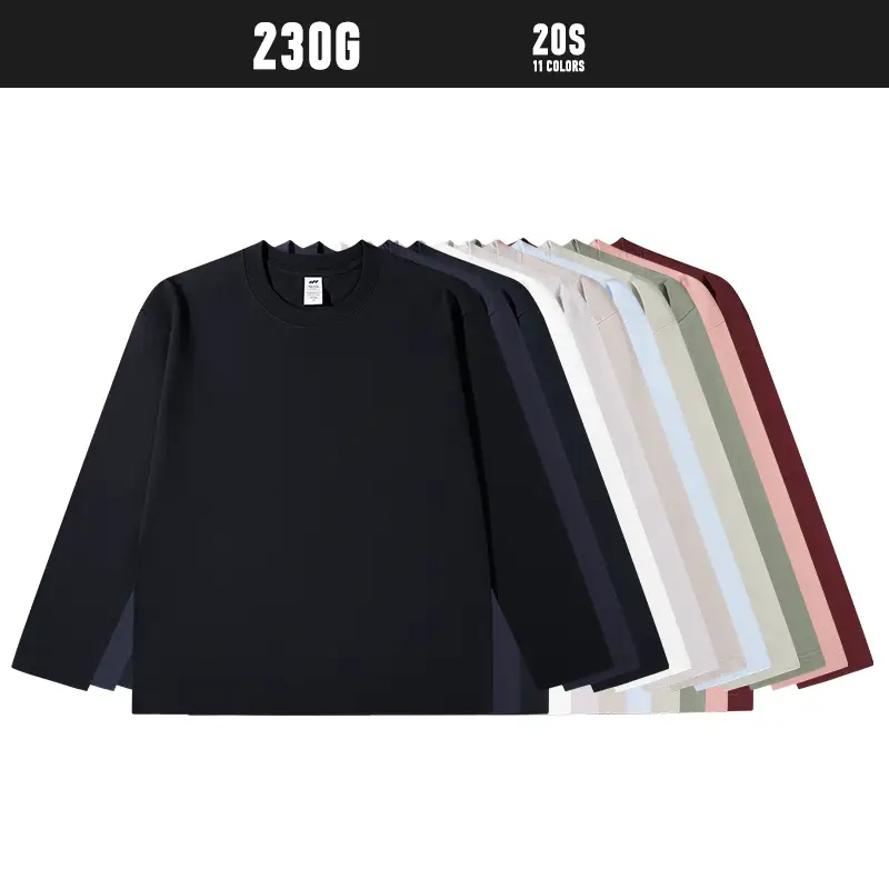 American loose heavy cotton long-sleeved t-shirt men's fall solid color round neck inner top men's bottoming shirt clothes