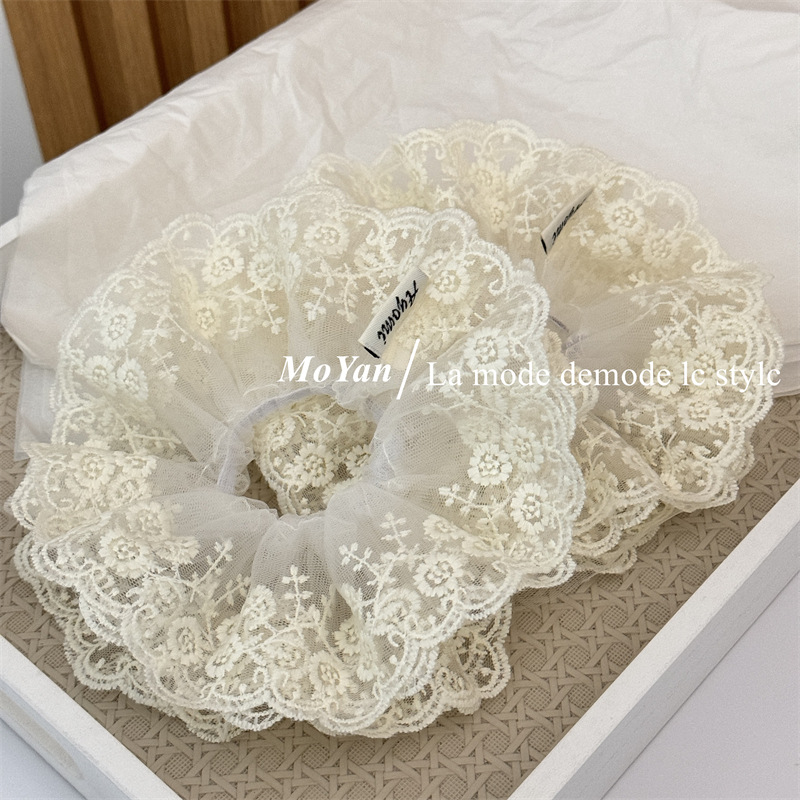 Vintage Lace Large Intestine Hair Ring Women's High-end Hollow-out Embroidered Hair Flower 2025 New Style Hair Rope Elegant All-match Hair Rope