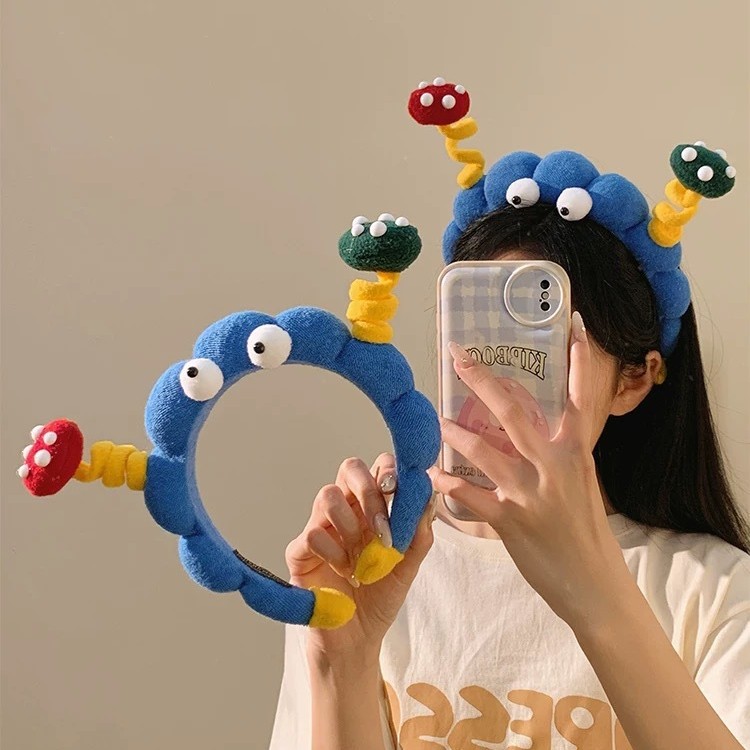 Yu Shuxin's Same Style Headband, Cute and Interesting Big-Eyed Plush Headband, High Cranial Top, Face Wash, Hair Pressure Headband, Photo-Taking Female