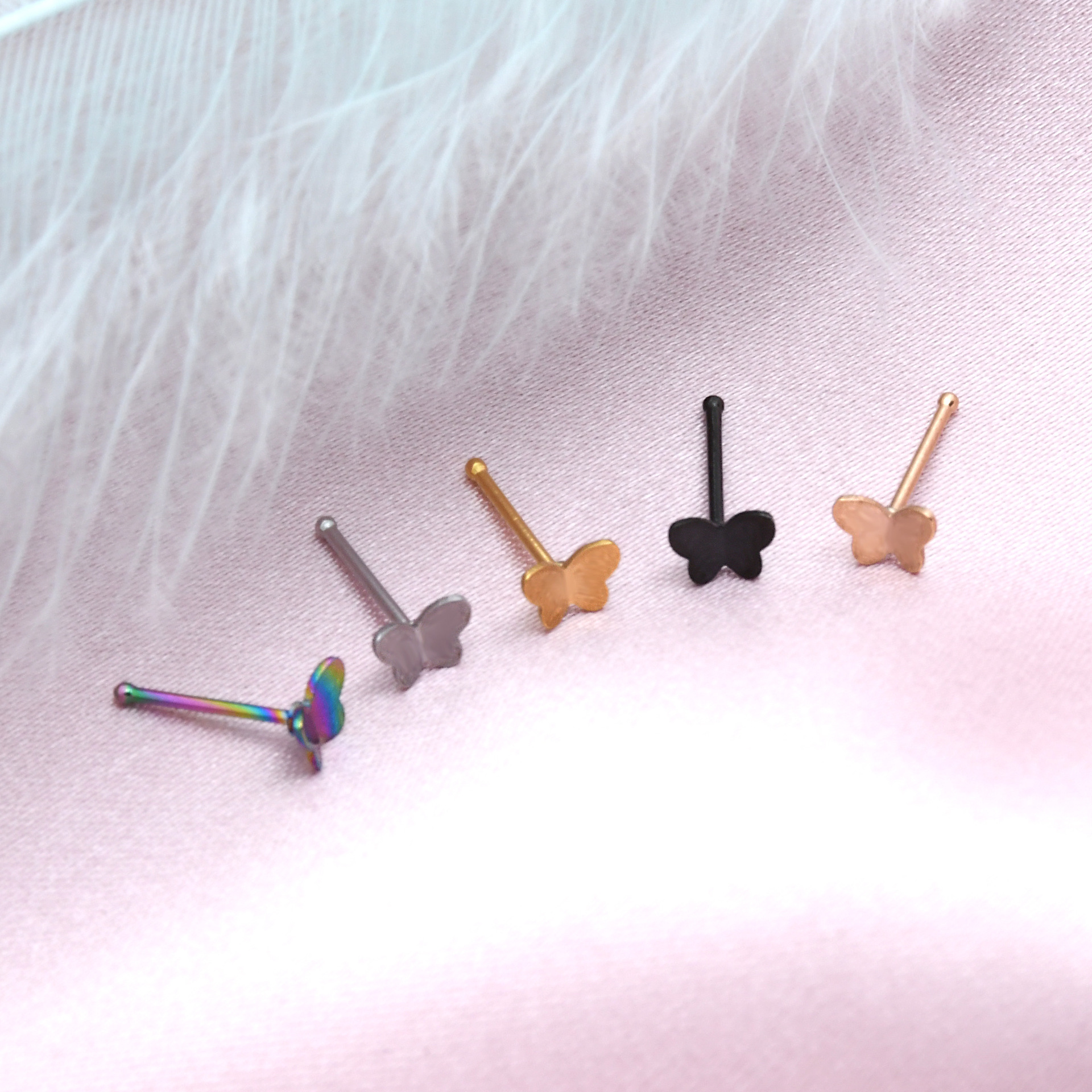Wholesale Stainless Steel Butterfly Straight Nose Nails, Ear Bone Nails, Piercing Jewelry, Cross-Border E-Commerce Supply, Fashionable