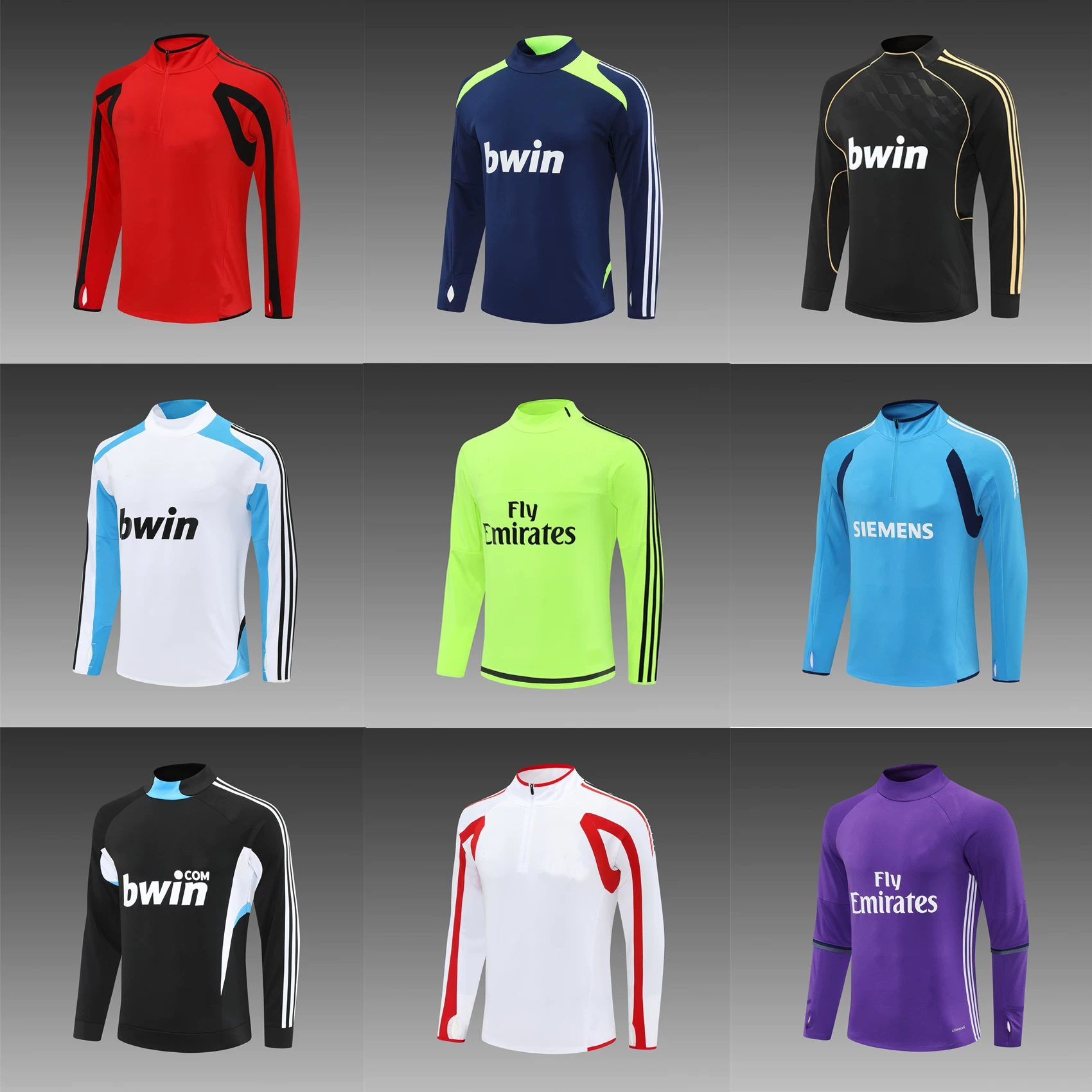 2025 Retro Half-Zip Thumb Button Autumn and Winter New Long-Sleeved Football Uniform Customized Adult Men's Football Training Uniform