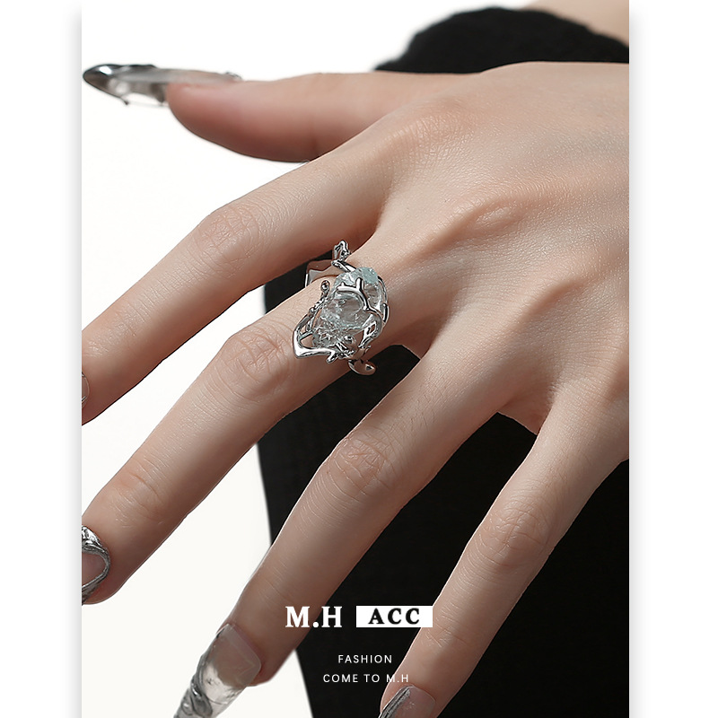 Natural Stone Ring for Women Ins Style 2024 Summer New Style Ring Sweet Cool Small Fresh Index Finger Ring Wholesale Zircon