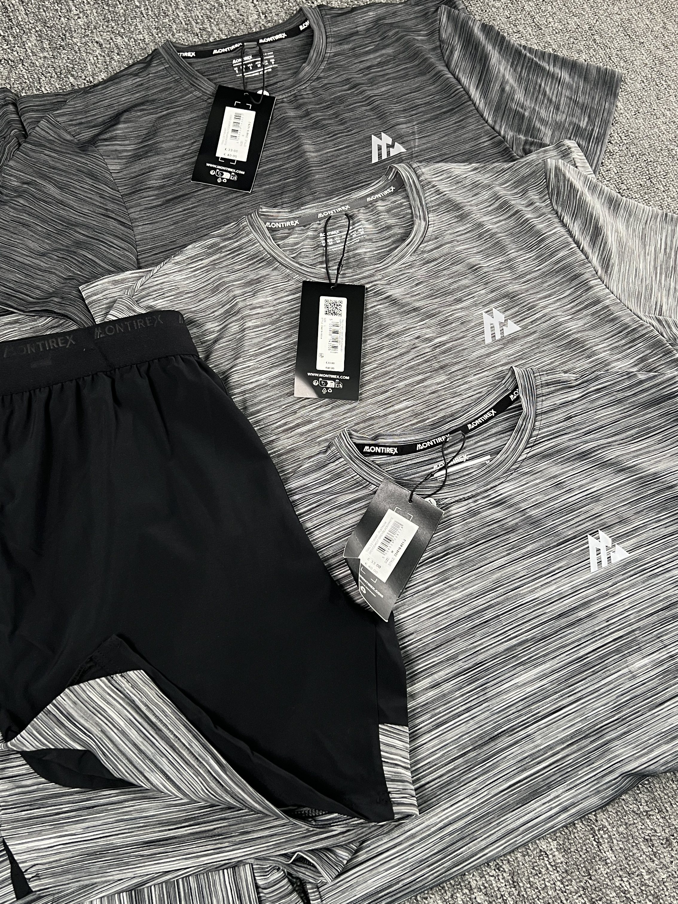 Black and Gray British Style Trail 1429 Men's Quick-Drying Breathable Sports T-Shirt Short-Sleeved Round Neck Striped Suit Mtx
