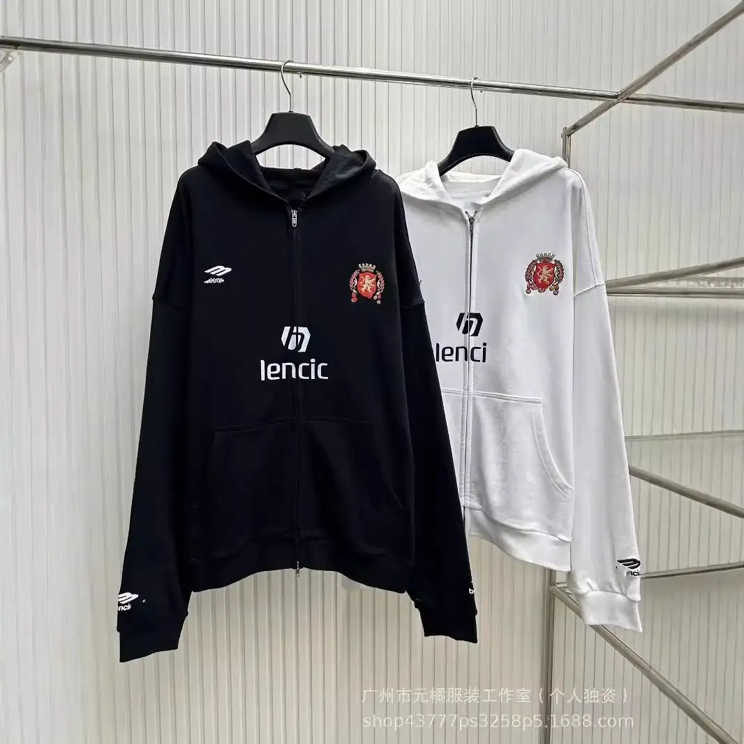 B家新款 高品质 24FW Soccer系列拉链连帽卫衣帽衫男女同款宽松