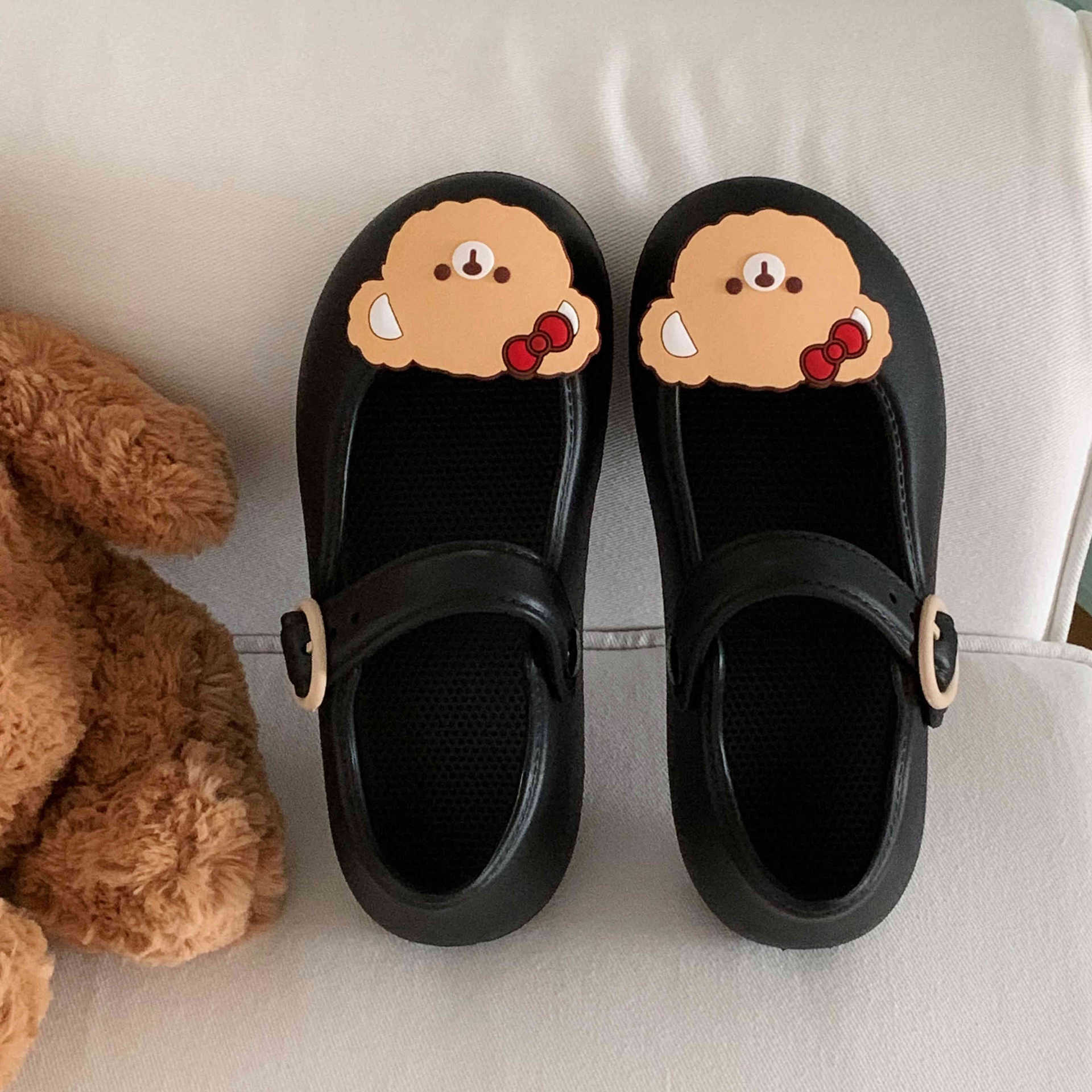 Internet Celebrity Lo Mary Jane Shoes for Women Summer Girly Heart Bow Bear Thick-Soled Comfortable Ballet Shoes Ins