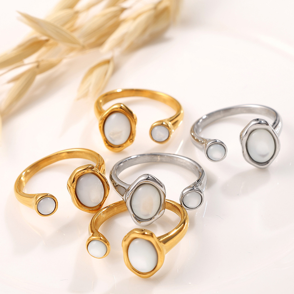 European and American Cross-border 18K Gold Freshwater White Shell Open Ring Niche Design Advanced Sense Ring Ring Retro Ring