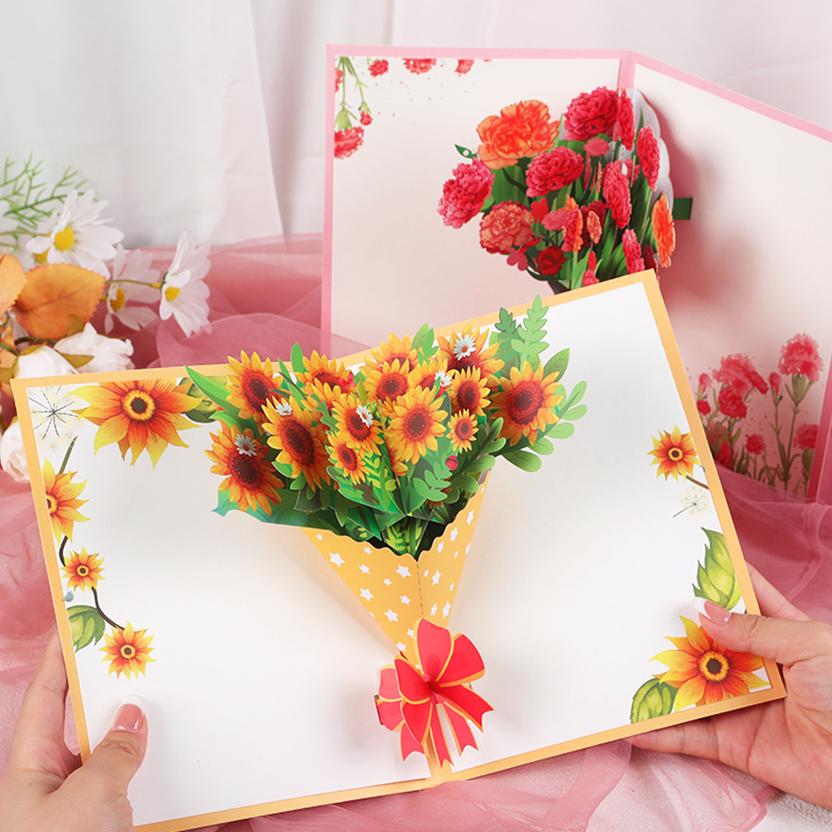 Teacher's Day Stereo Bouquet Greeting Card Creative Carnation Flower Card Blessing Bouquet Greeting Card Amazon New Style
