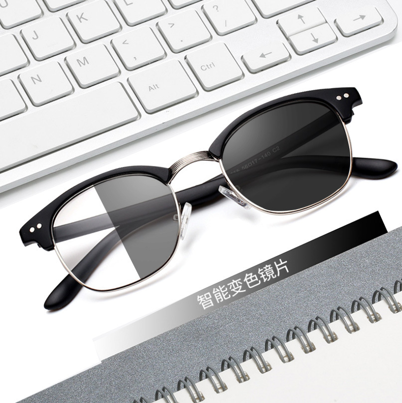 855 Fashionable Smart Color-Changing Anti-Blue Light Flat Glasses Artistic Simple Personality Eyebrow Stud Eyeglass Frame Wholesale