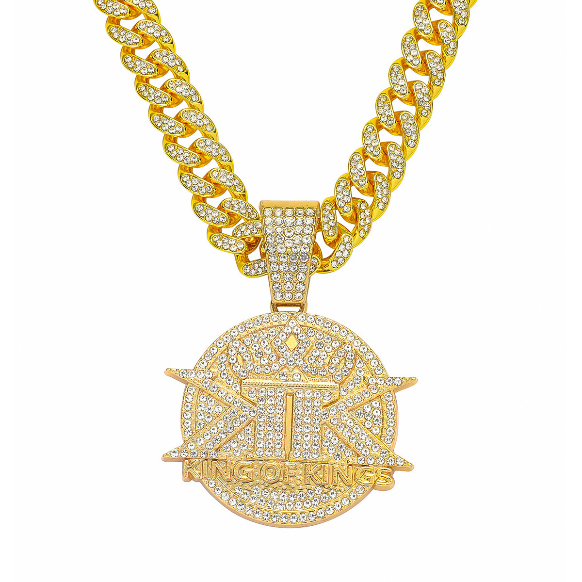 European and American foreign trade cross-border English letters KINGS full diamond pendant hip hop hiphop Cuban chain accessories