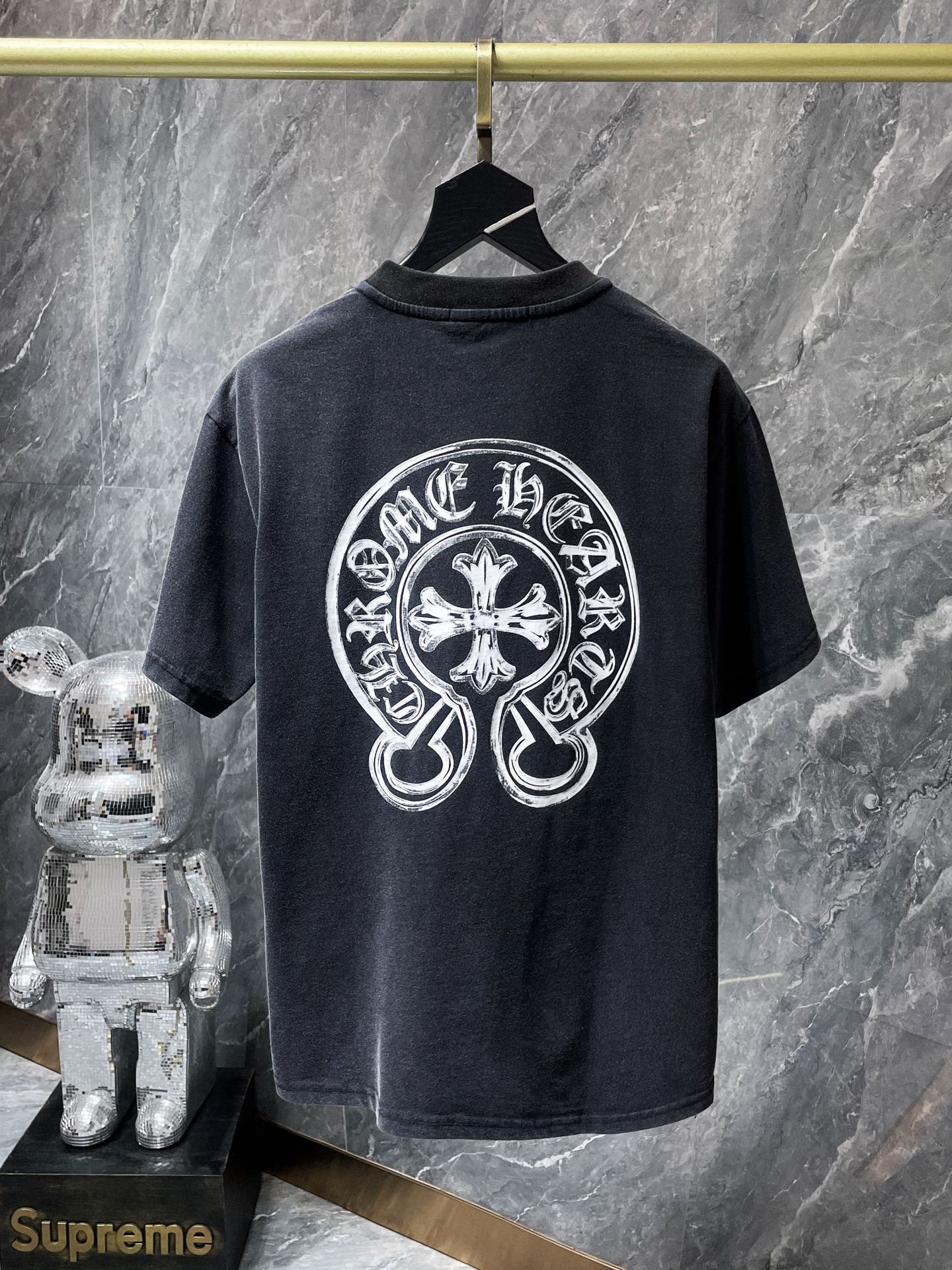 Correct Chrome Hearts23ss Large Horseshoe Hand-painted Luminous Heavy Industry Wash Short-sleeved Men's Casual T-shirt
