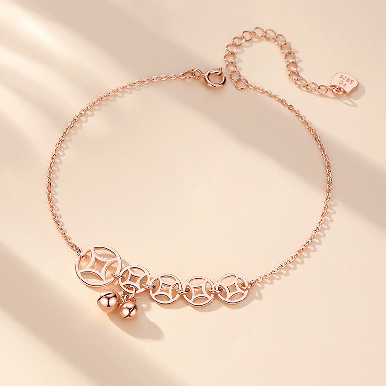 New Korean style fashionable simple coin silver-plated anklet rose gold trendy jewelry men's and women's Bell copper coin anklet