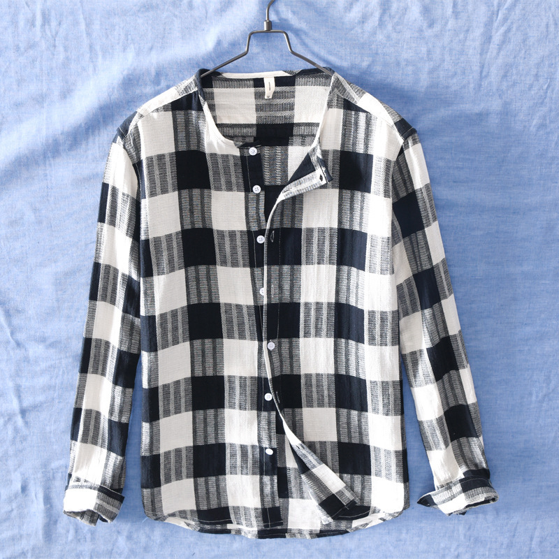 761 Korean Style Fashionable All-match Shirt Men's Cotton Casual Color Matching Long Sleeve Plaid Shirt Jacket Men's One Piece Hair