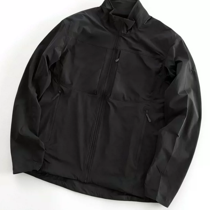 Black Zipper Collar Jacket with Three Vertical Stripes