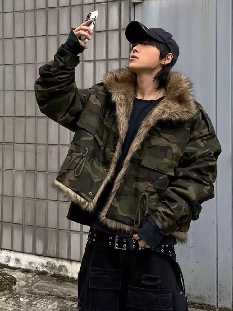 Foreign OEM: Project GR Winter New Edition with Mountain Carving, Wool Collar, Camouflage Badge, Short Jacket, South Korea