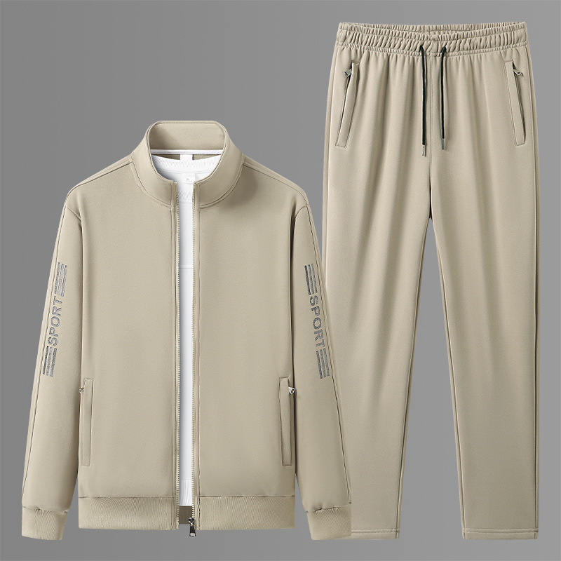 Sports Two-Piece Set Plus Size Men's Spring and Autumn Style Stand-Up Collar Cardigan Casual Jacket Loose Running Wear