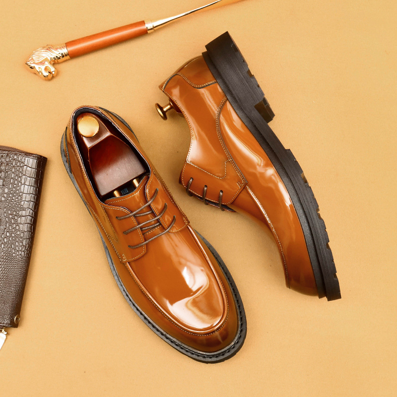 [Event] Men's Genuine Leather Shoes, Men's Formal Shoes, British Derby Shoes, Patent Leather Glossy Business Shoes, Men's High-End Leather Shoes