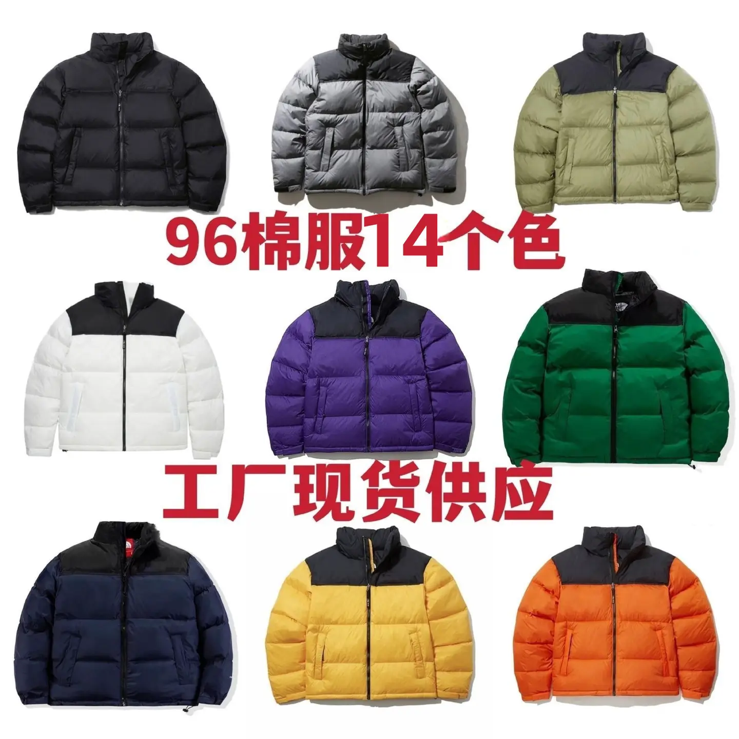 Cross-Border Tnf In-Stock 1996 Laser Anti-Counterfeit Three-Label Complete down Cotton Jacket for Men and Women Couple Warm Jacket