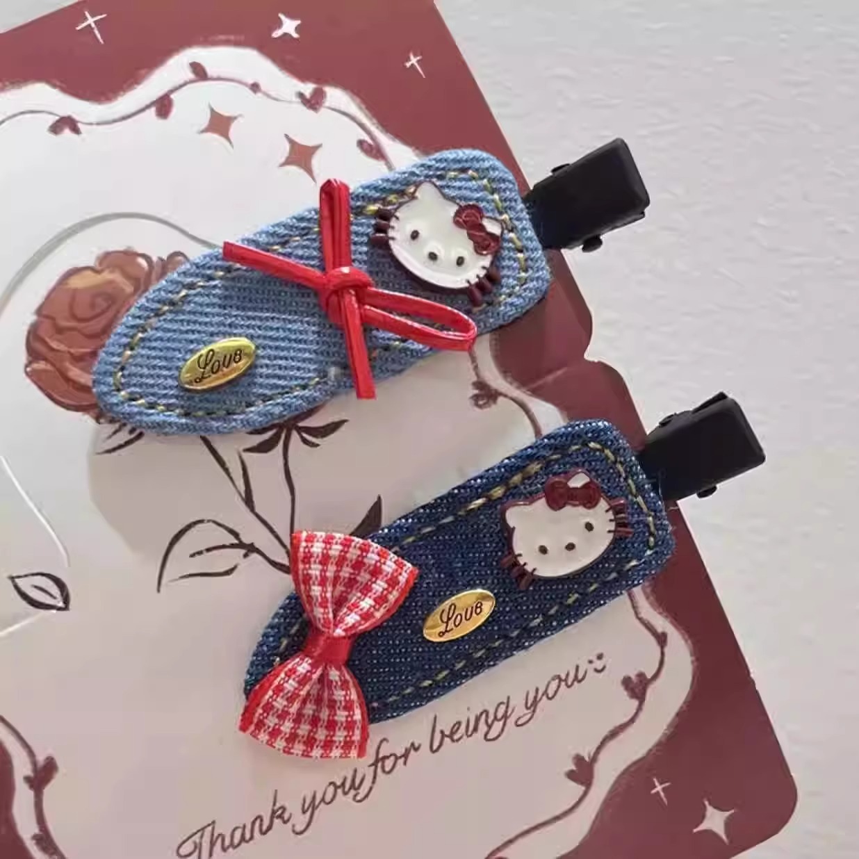 New cute Denim kt cat hair clip seamless clip sweet girl heart bangs side clip all-match student hair accessories