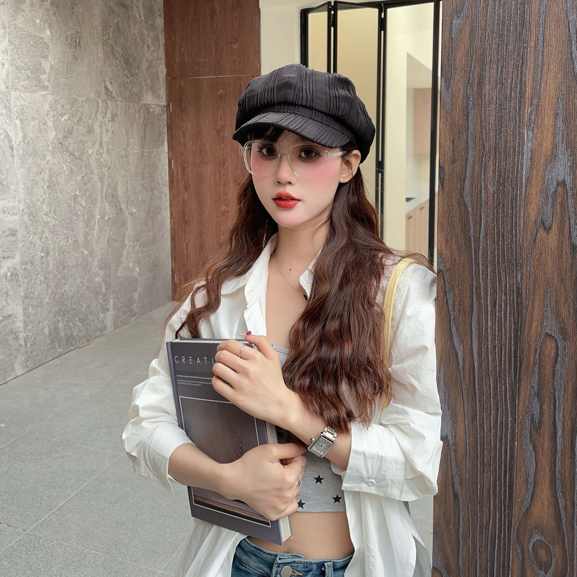 New design sense octagonal hat women's 2025 spring and summer light pleated fashion western style duck tongue painter hat newsboy hat