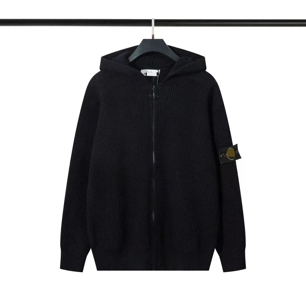 Stone Island Black Knit Zip-Up Hoodie