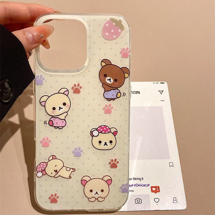 Cute Strawberry Kompas Bear Double-layer White Print for Apple 16promax Phone Case 13 New 1415