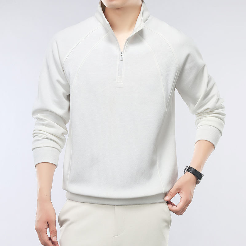 Cross-Border Men's Sweatshirt New Style Half-Zip Solid Color Long-Sleeve Stand Collar Autumn and Winter Simple Loose Casual Base Layer Hooded Shirt