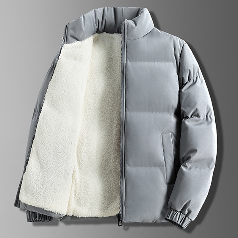 plus size stand collar down cotton-padded clothing bread clothing autumn and winter thickened warm windproof waterproof fleece-lined men's coat cotton-padded jacket