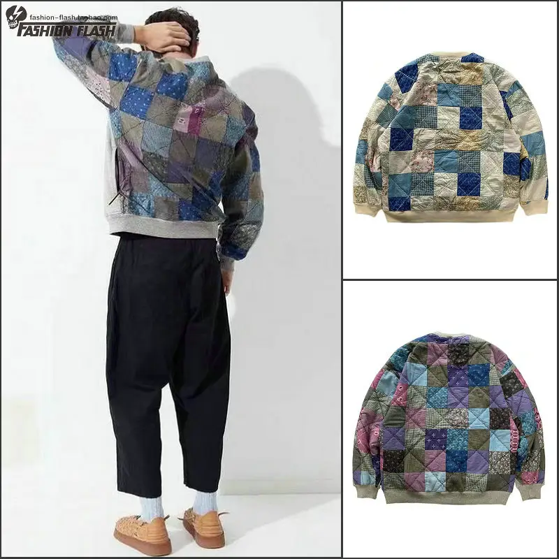 Japanese Style Kapital Hirata Kazuhiro Retro Pullover Patchwork Plaid Baijia Cloth Couple Crew Neck Long Sleeve Sweatshirt Trendy