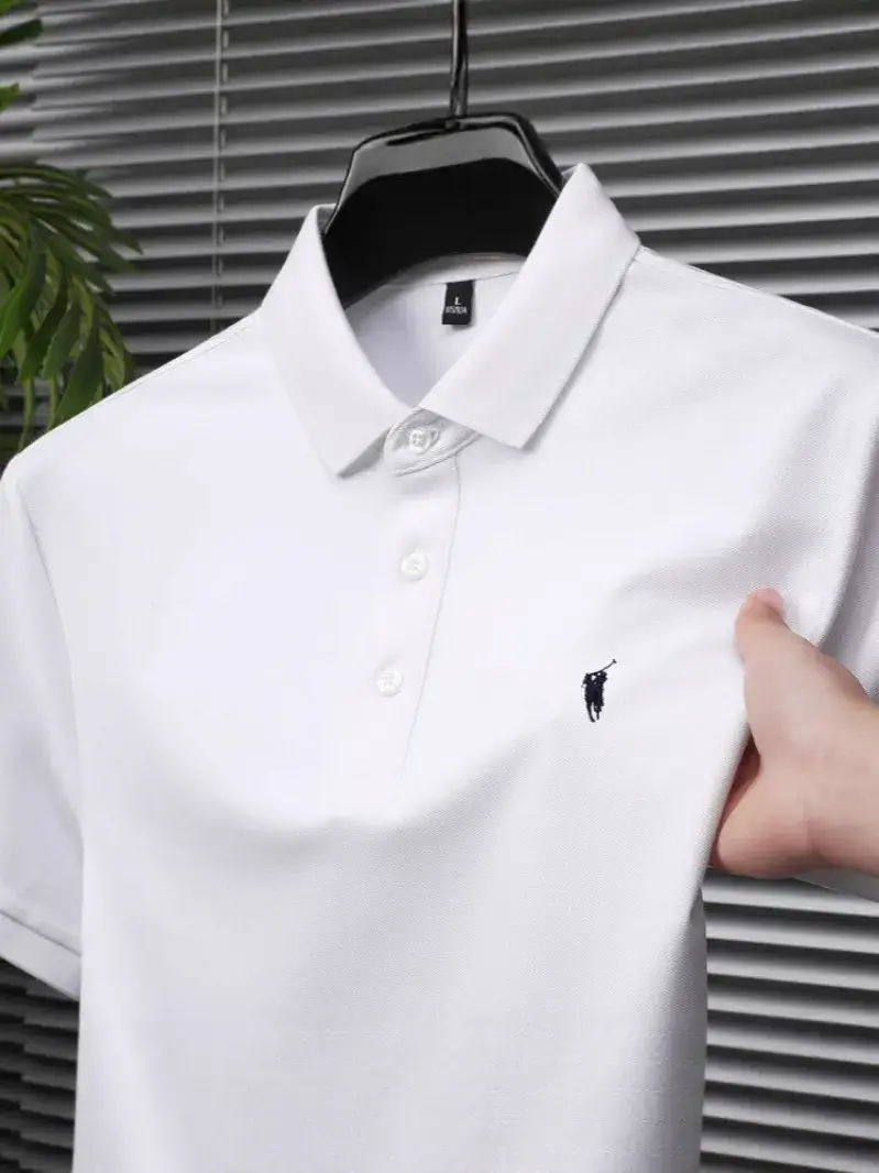 2025 Embroidered Small Oblique Horse Fashion Brand Lapel Thin Summer New Cotton Men's Polo Shirt Men's Shirt