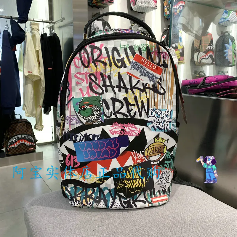 Sprayground24 Autumn New Shark Mouth Men's and Women's Graffiti Print Full Print Trendy Backpack Computer Bag