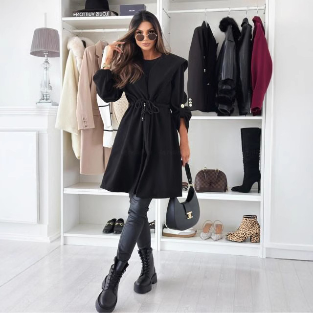 2026 Autumn and Winter New European and American Cross-Border Women's Clothing Amazon Aliexpress Mid-Length Woolen Coat Woolen Top