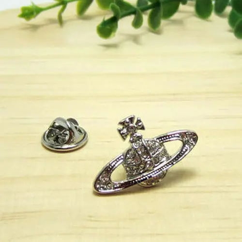 Silver-White Full Diamond Saturn Small Lapel Pin-G8019