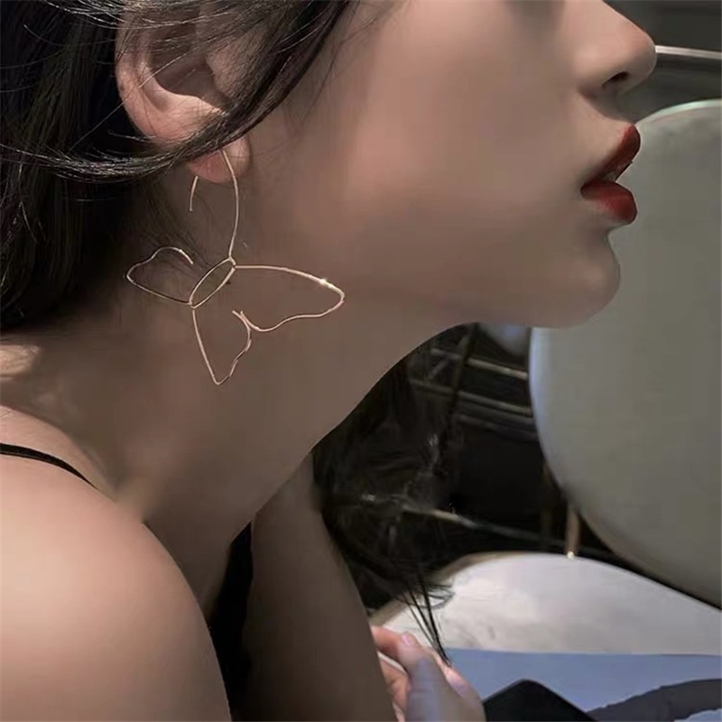 fashion @ Plated 14K Real Gold Quality Geometric Hollow Exaggerated Big Butterfly Earrings Cold Art 798 Earrings