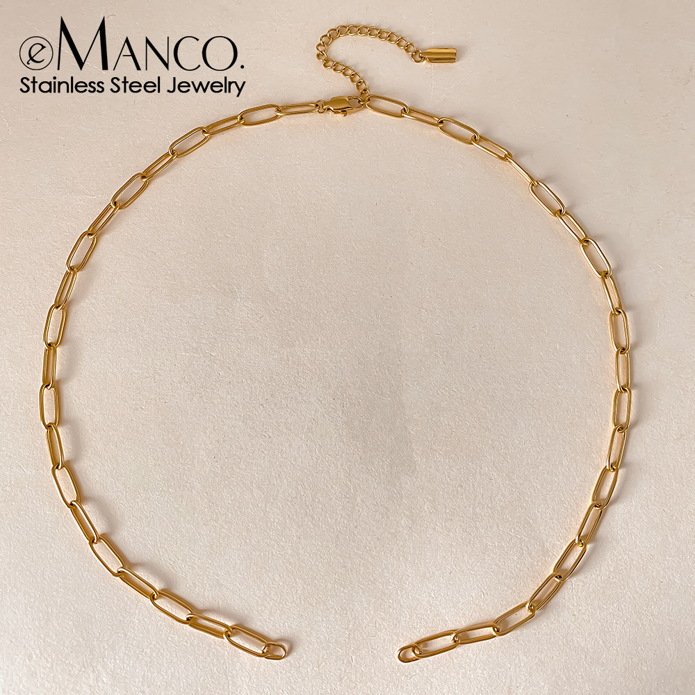 Emanco European and American Fashion Simple and Stylish Stainless Steel Necklace Jewelry Stainless Steel Paperclip Chain Functional Accessories