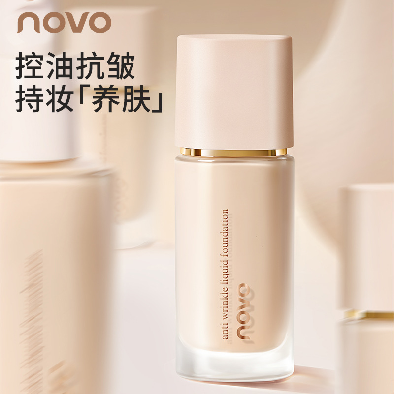 Novo Light Skin-Nourishing Anti-Wrinkle Foundation Liquid, Soft Focus, Long-Lasting, Oil-Controlling, Matte Mist, Non-Drying, Delicate Concealer Base Makeup