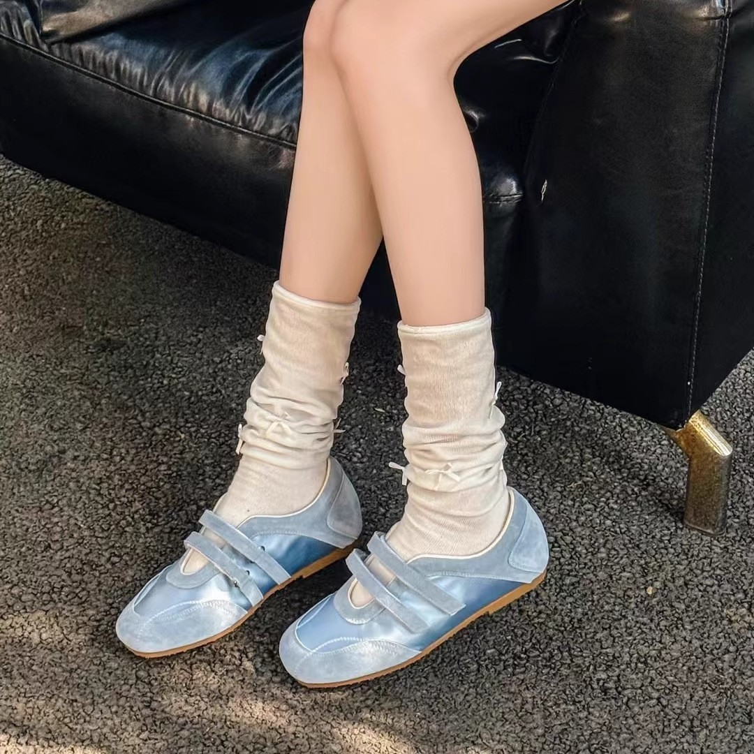 2026 Spring/Summer New Soft Leather Flat Ballet Shoes with Velcro Double Strap Mary Jane Shoes Versatile Flats