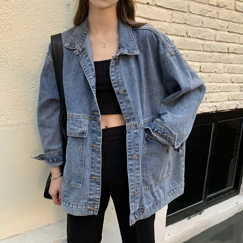 Denim Jacket for Women 2026 Spring and Autumn New Korean Style Loose Bf Versatile Student Harajuku Retro Long-Sleeve Top for Women