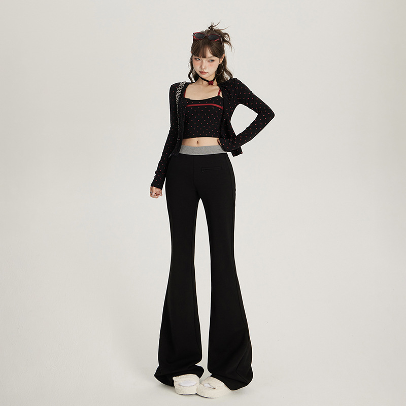 YC & Retro Spice Girls Slim Fit Slim Stretch Bell Pants All-match Autumn and Winter Stitching Casual Pants Women & Long Pants
