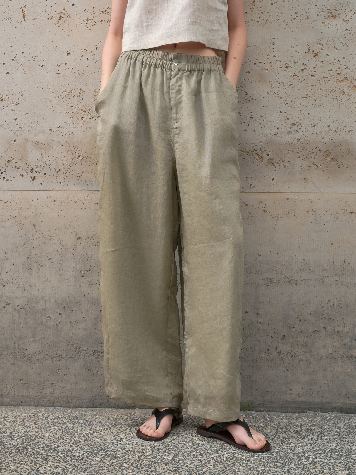 100% Pure Ramie Straight-Leg Pants for Women, Old Money Style, Loose Fit, Slimming Casual Pants, Loose Spring and Summer Elastic Waist Long Pants