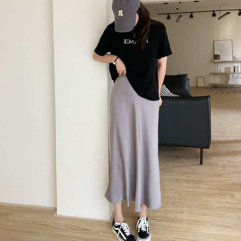 2026 Spring/Summer Satin Skirt for Women, Elegant Commuter Style, Korean Version, High Waist, Bodycon, Solid Color, Suitable for All Seasons