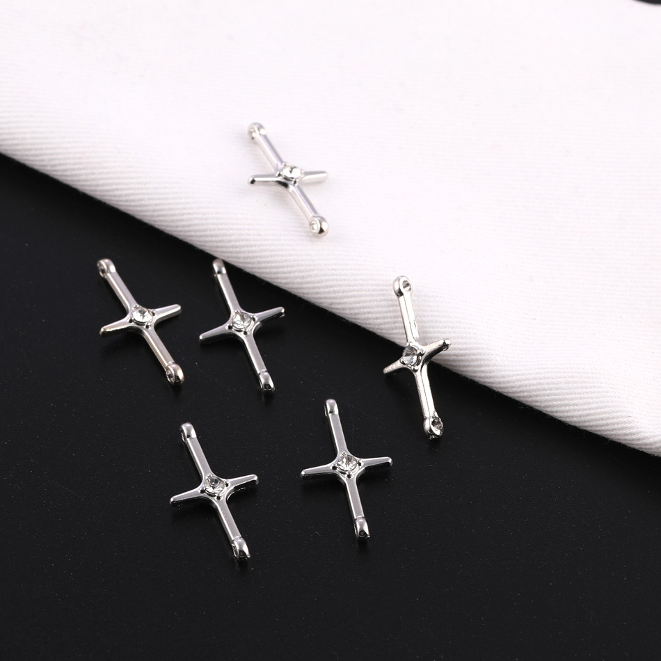 Small Diamond-Encrusted Double-Hole Cross Alloy Pendant DIY Handmade Earrings Necklace Small Pendant Jewelry Accessories